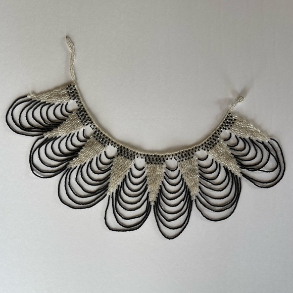 Vintage 80s South African black and clear beaded collar necklace. - Picture 1 of 4